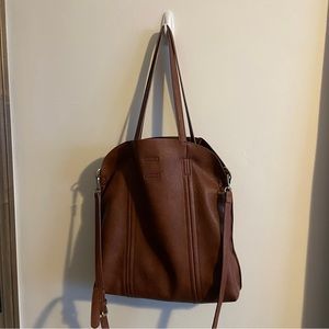 Brown Faux Leather Tote Bag